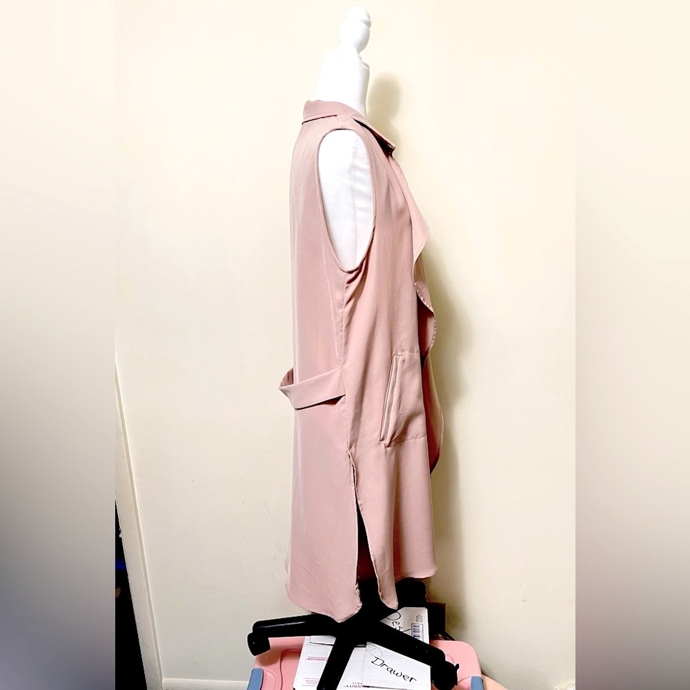 Stoosh Pale Pink 41” Length Sleeveless Back Belt Open Wrap Cloak Vest Jacket M/L - Picture 10 of 14